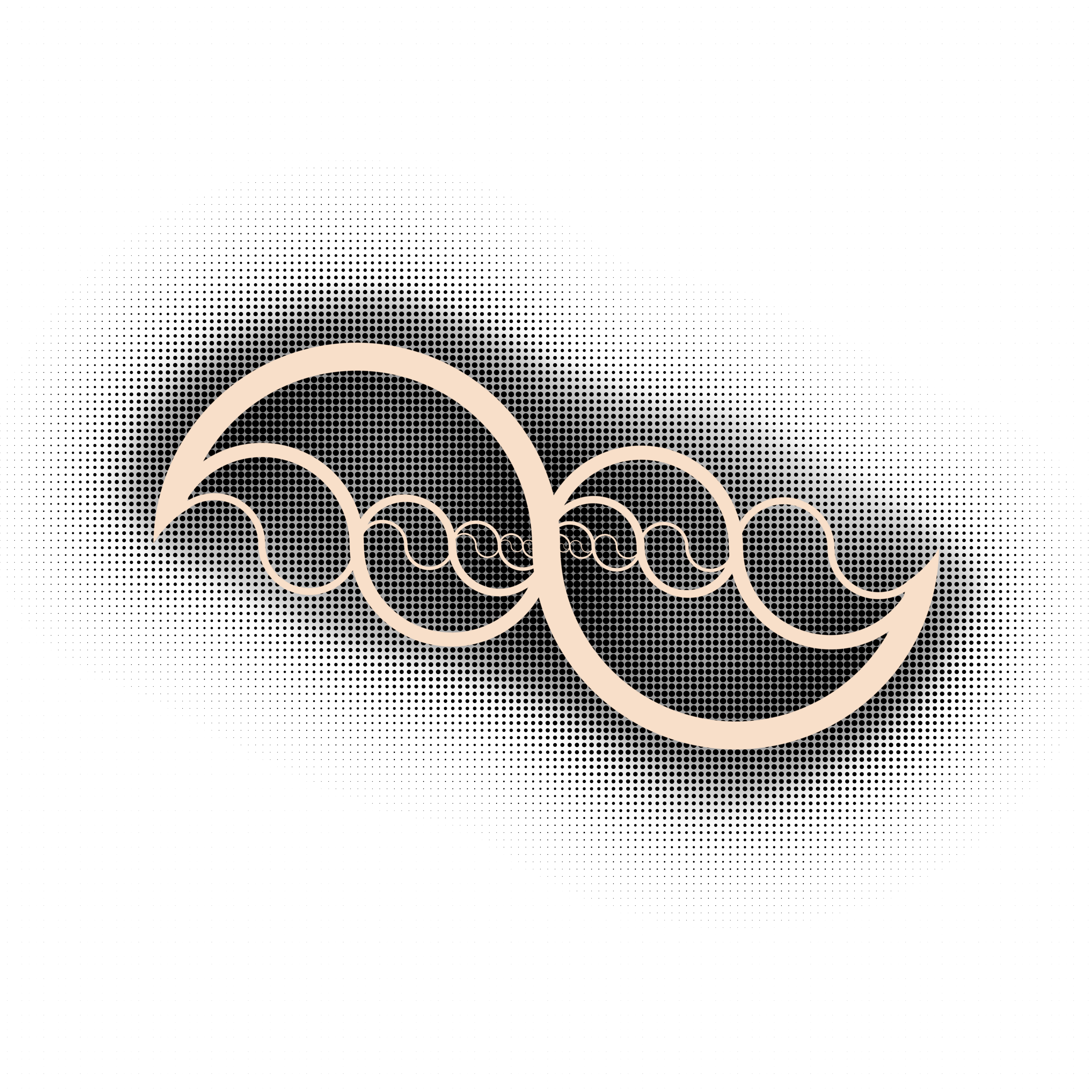 Two crescent moons connected by an intertwining wave pattern