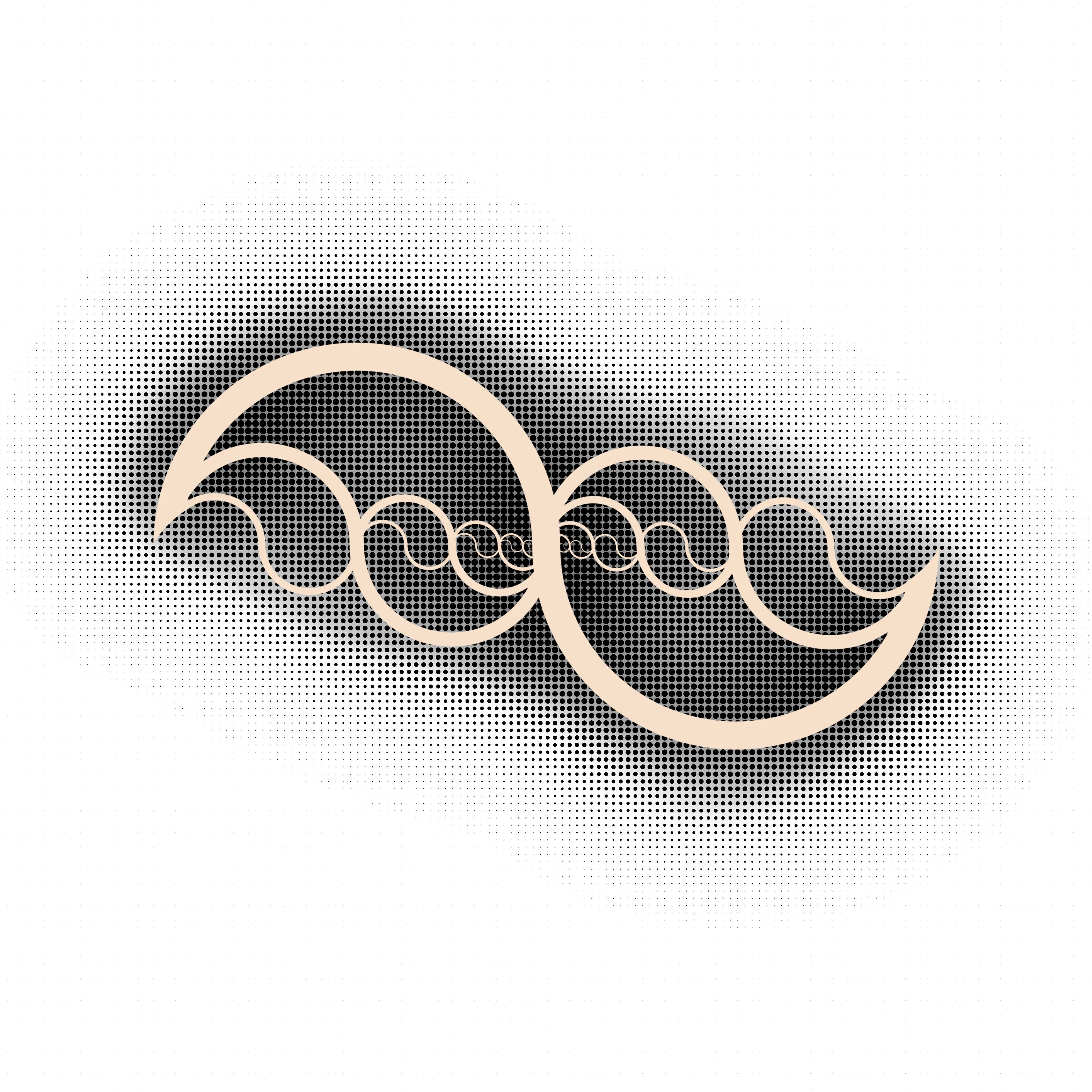 Two crescent moons connected by an intertwining wave pattern