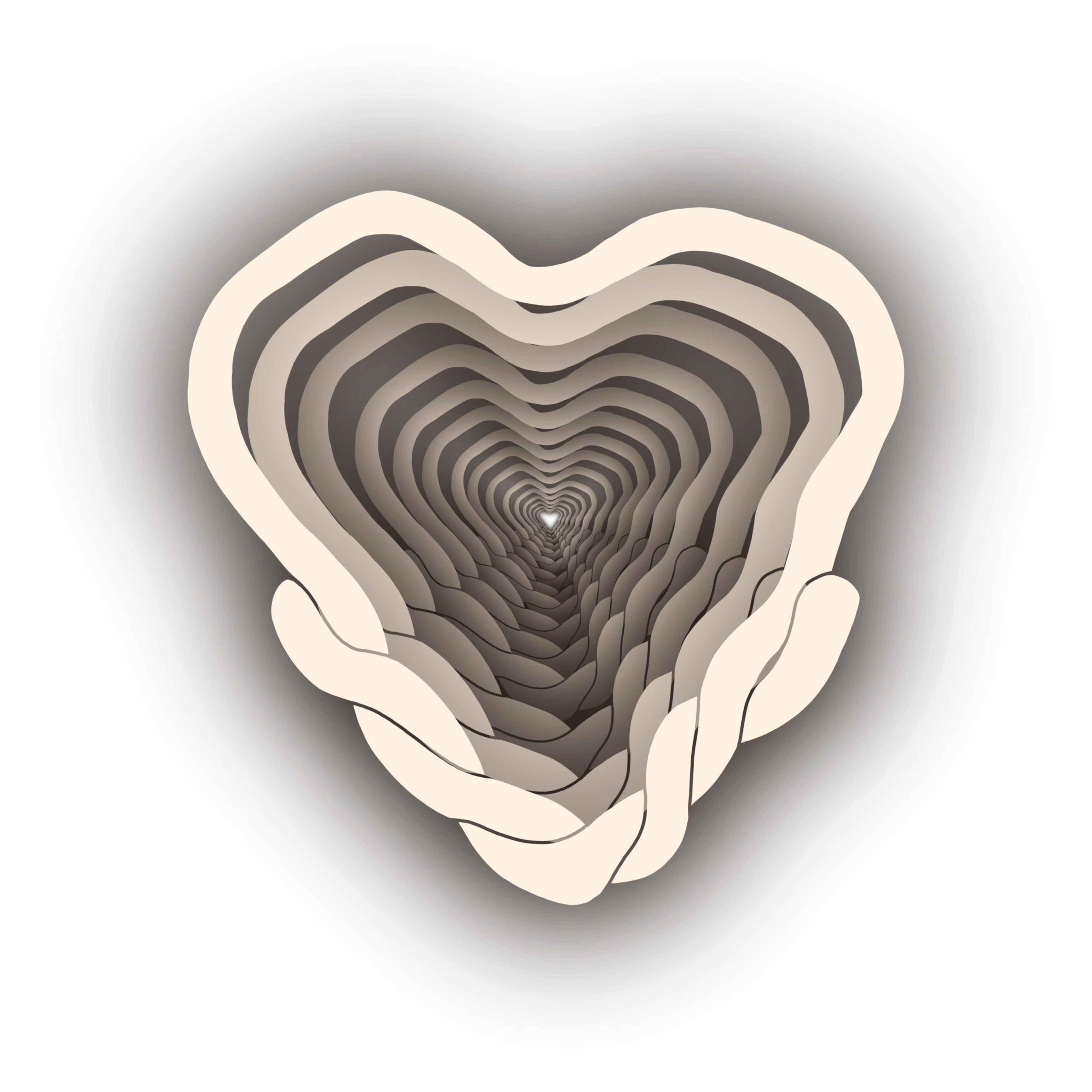 Layered paper-cut heart shape with concentric layers in warm neutral tones