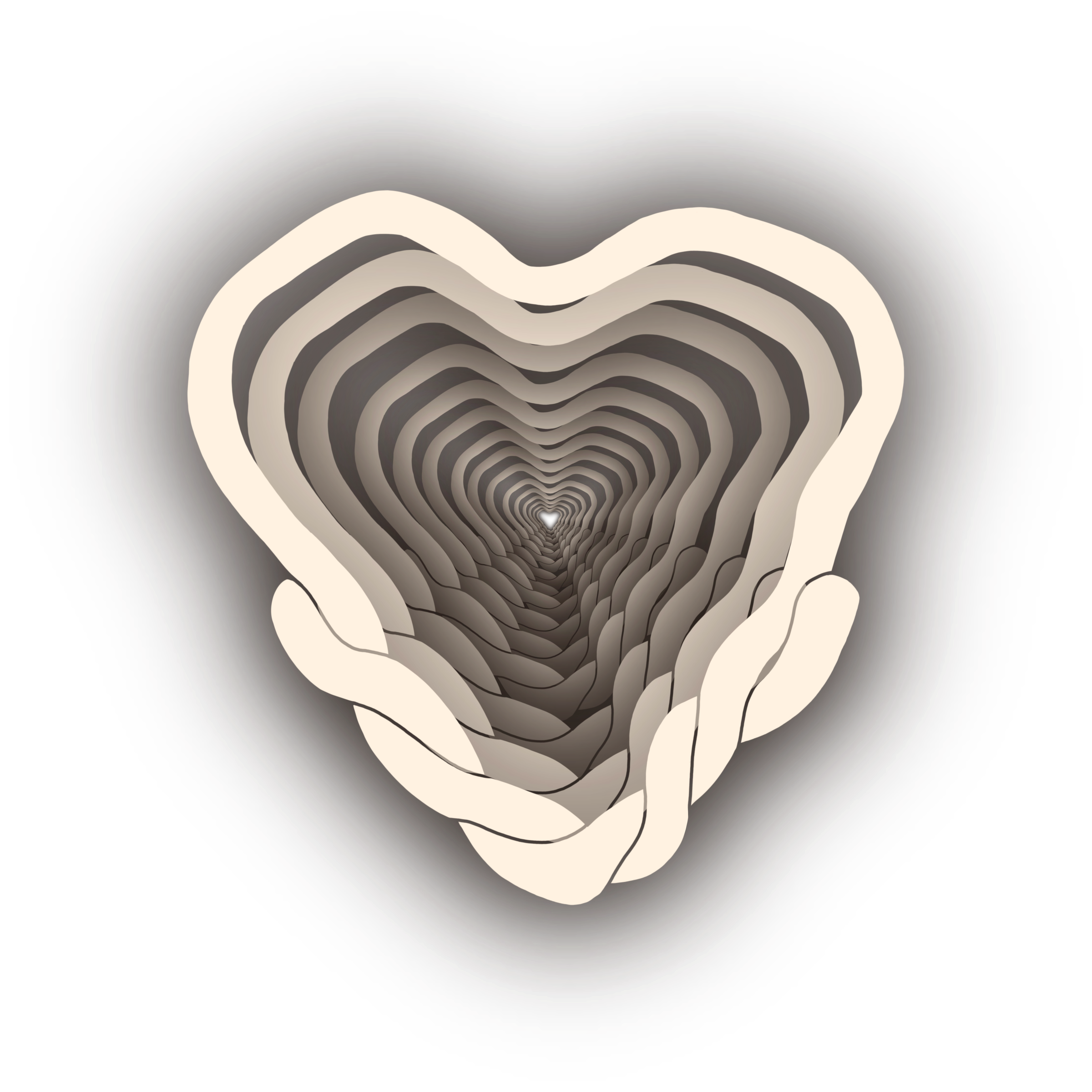Layered paper-cut heart shape with concentric layers in warm neutral tones
