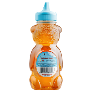 Back of 12 oz USA Busy Bee Raw Honey bear bottle