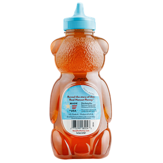 Back of 24 oz USA Busy Bee Raw Honey bear bottle