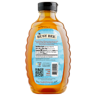 Back of 32 oz Dakota Clover Busy Bee Raw Honey bottle