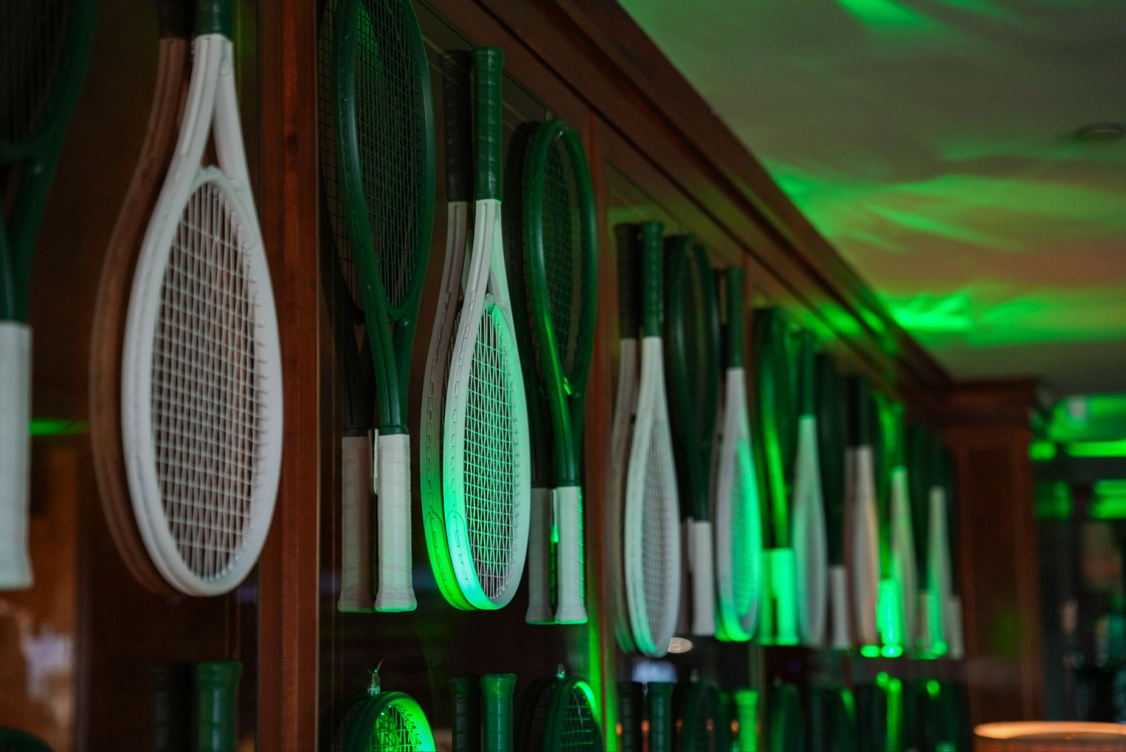 Los Angeles Club Lacoste tennis racquet wall installation