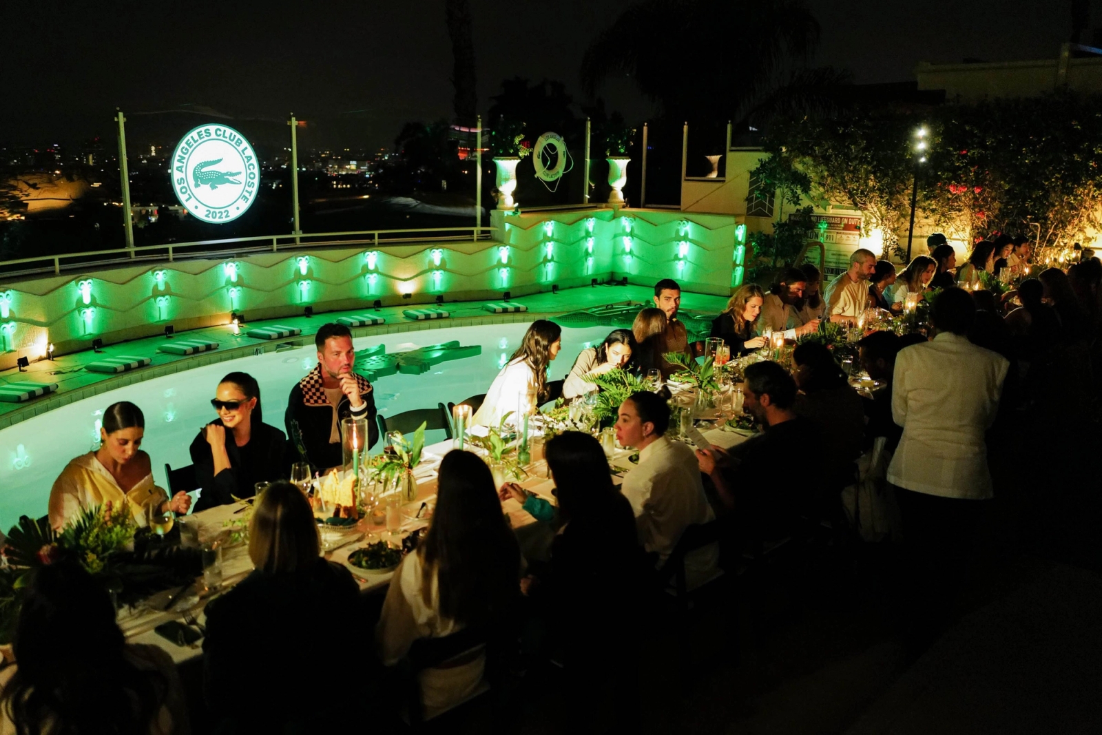 Los Angeles Club Lacoste nightime pool dinner event
