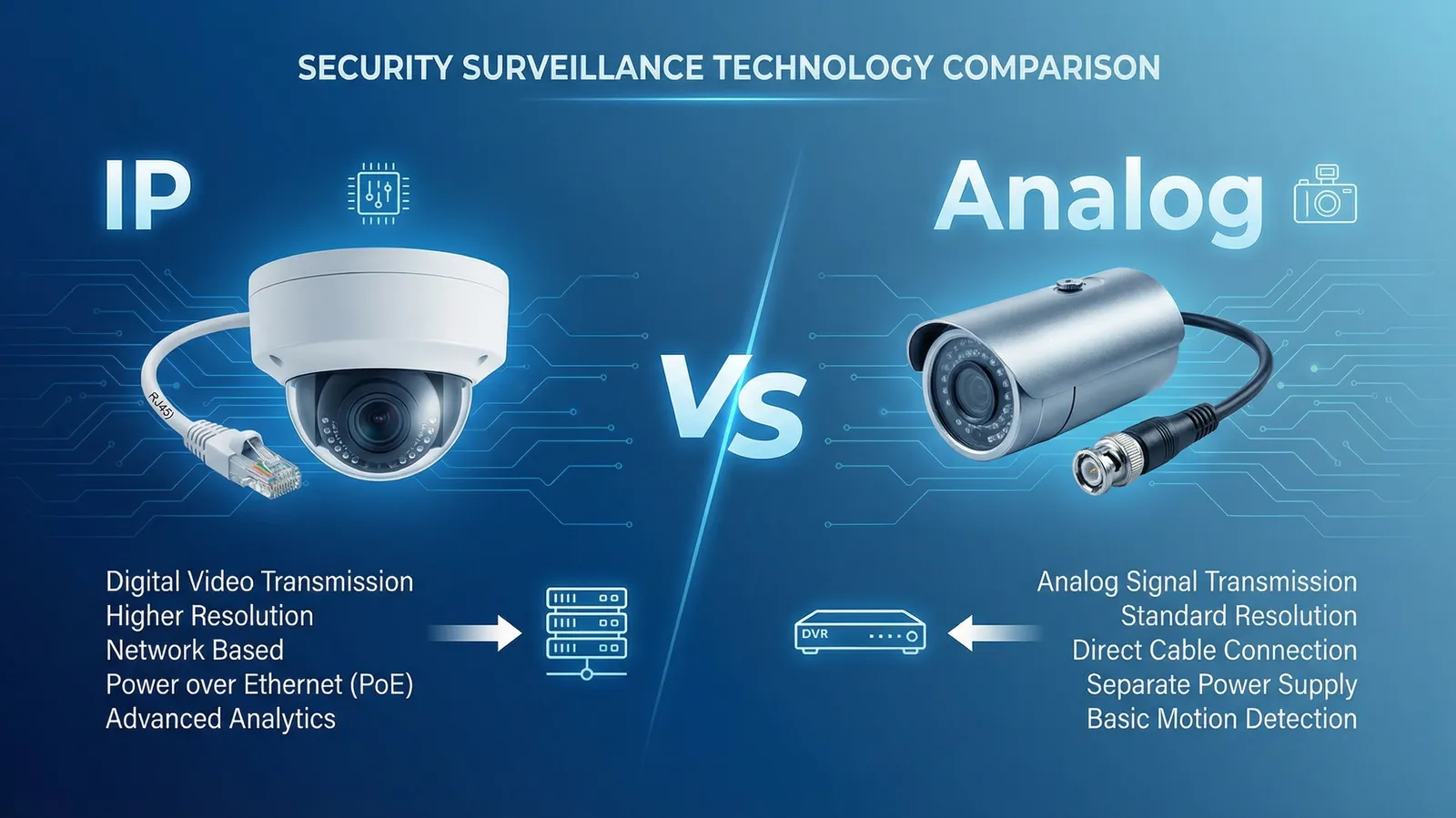 كاميرات IP مقابل كاميرات Analog: مقارنة شاملة ودليل الاختيار الأمثل