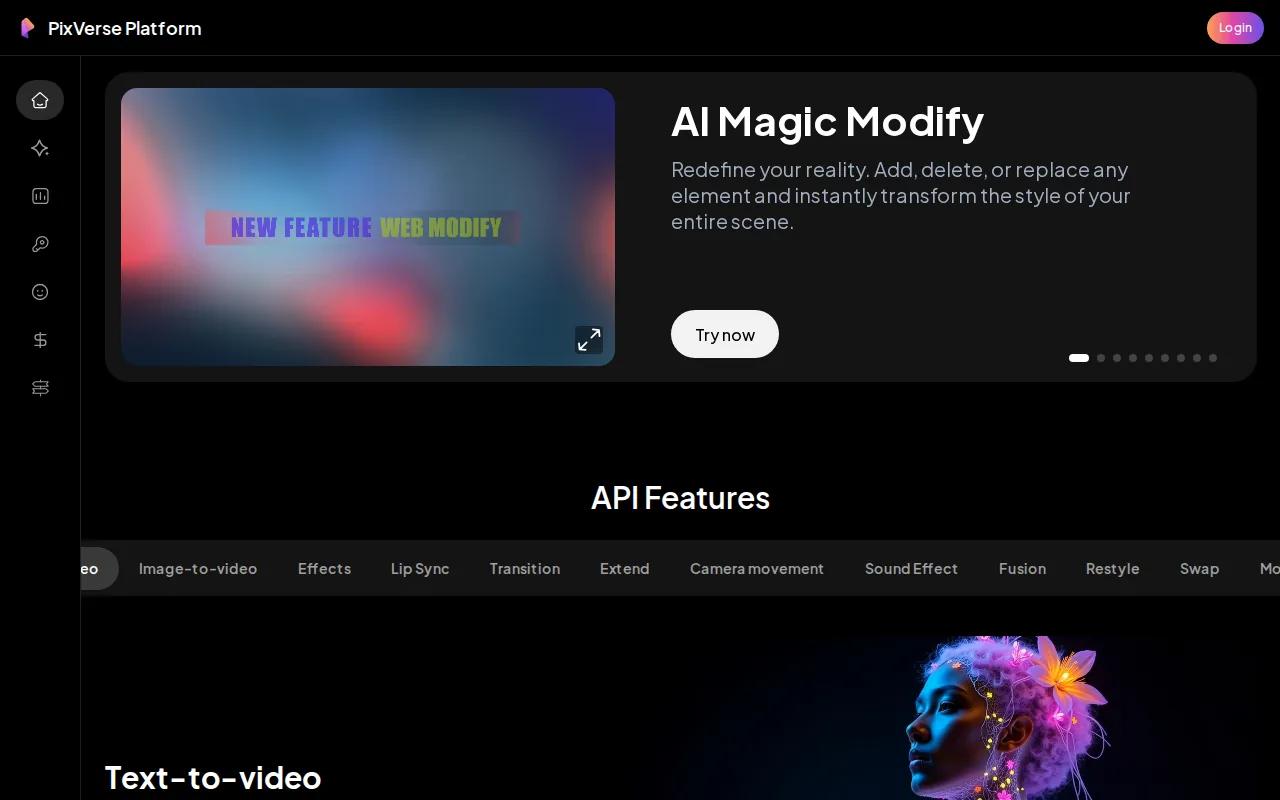 Screenshot of the PixVerse website