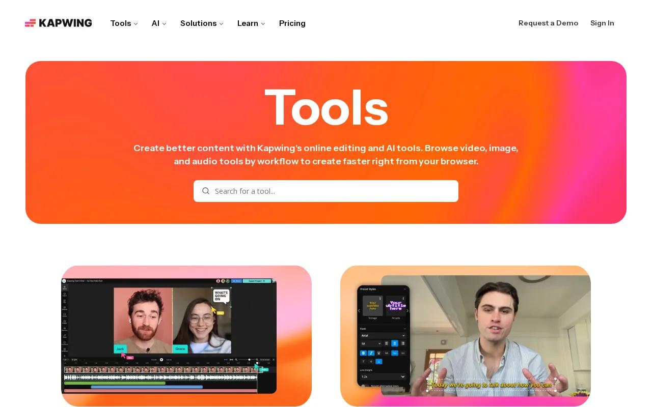 Screenshot of the Kapwing website