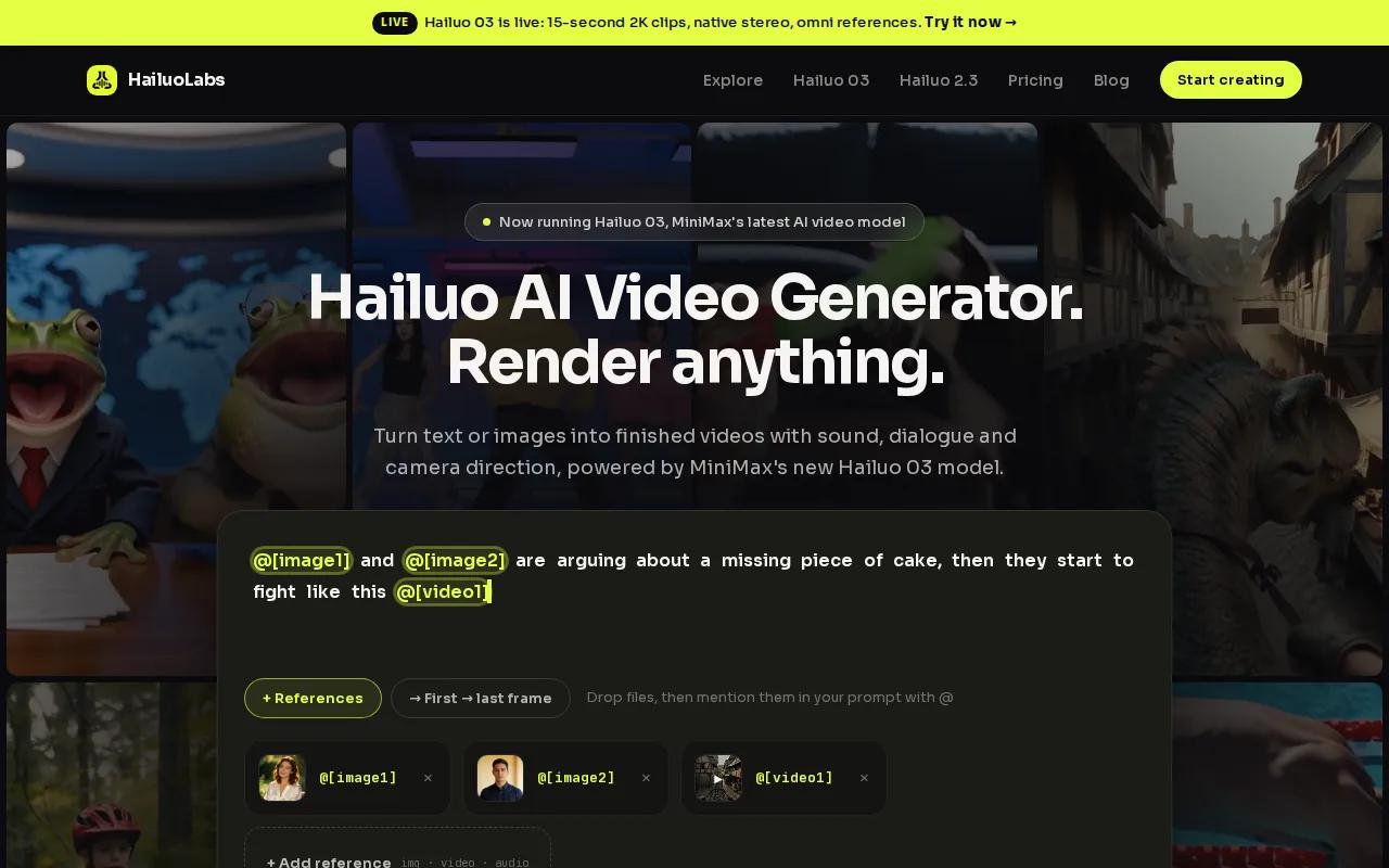 Screenshot of the HailuoLabs website