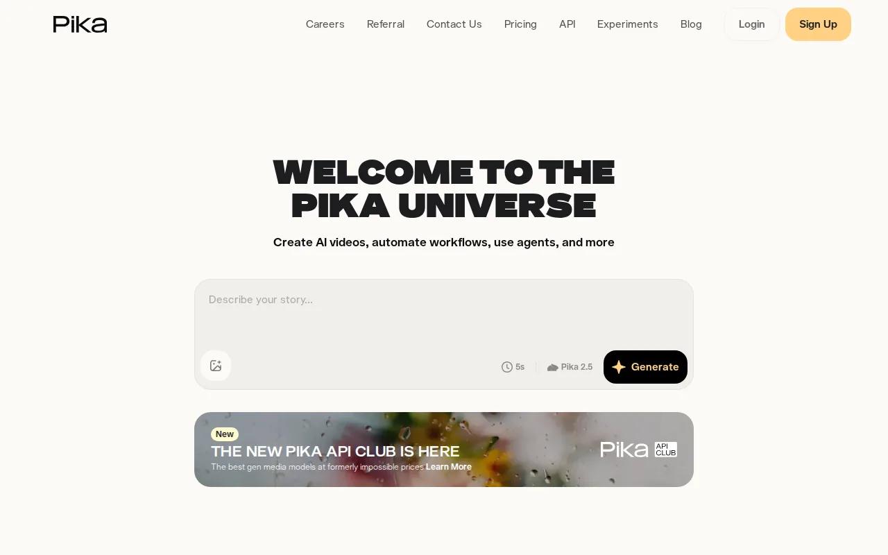 Screenshot of the Pika Art 3.0 website
