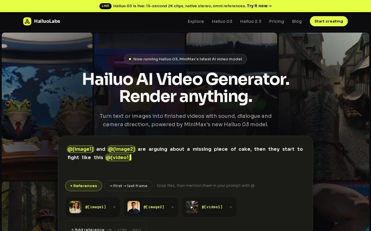 Screenshot of the HailuoLabs website