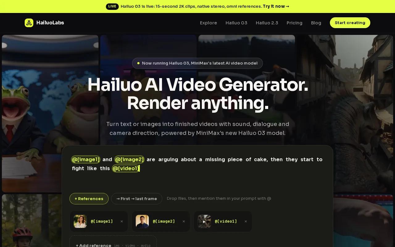 Screenshot of the HailuoLabs website
