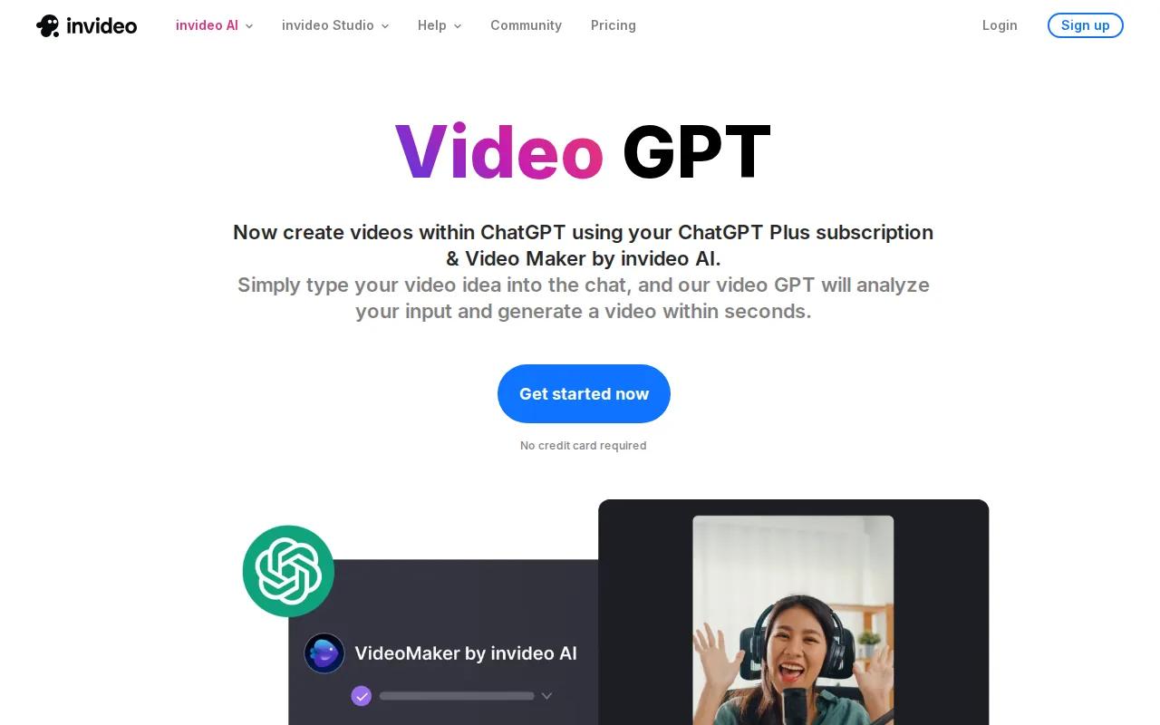 Screenshot of the InVideo AI website