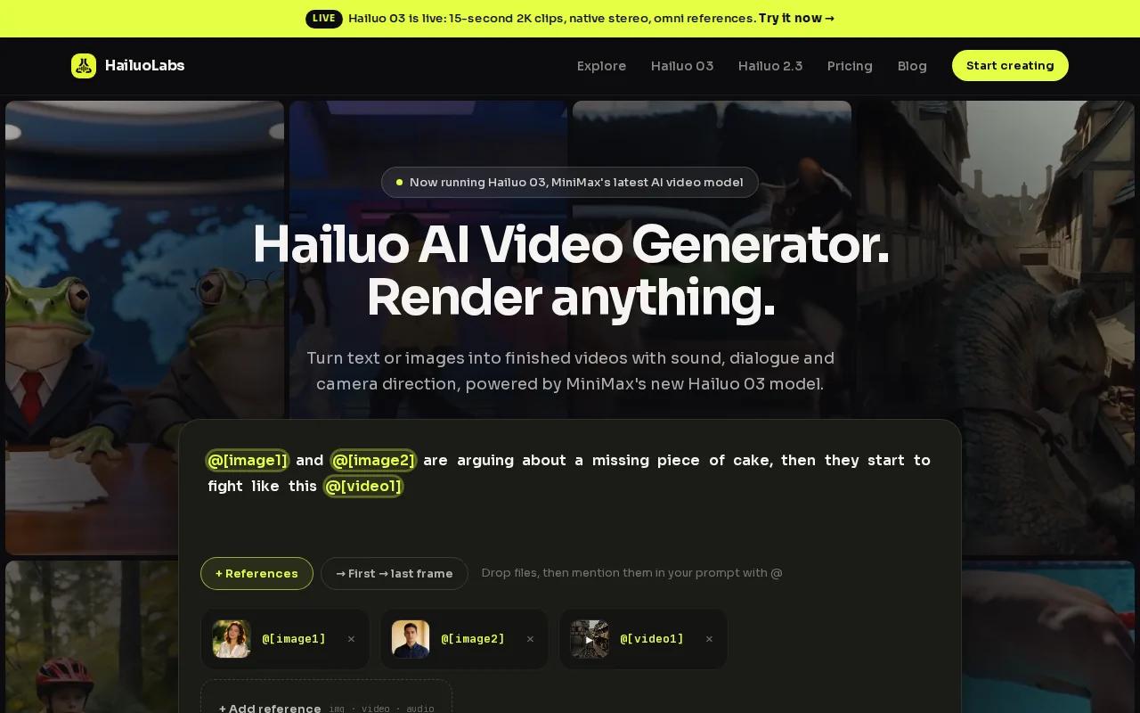 Screenshot of the Hailuo AI website