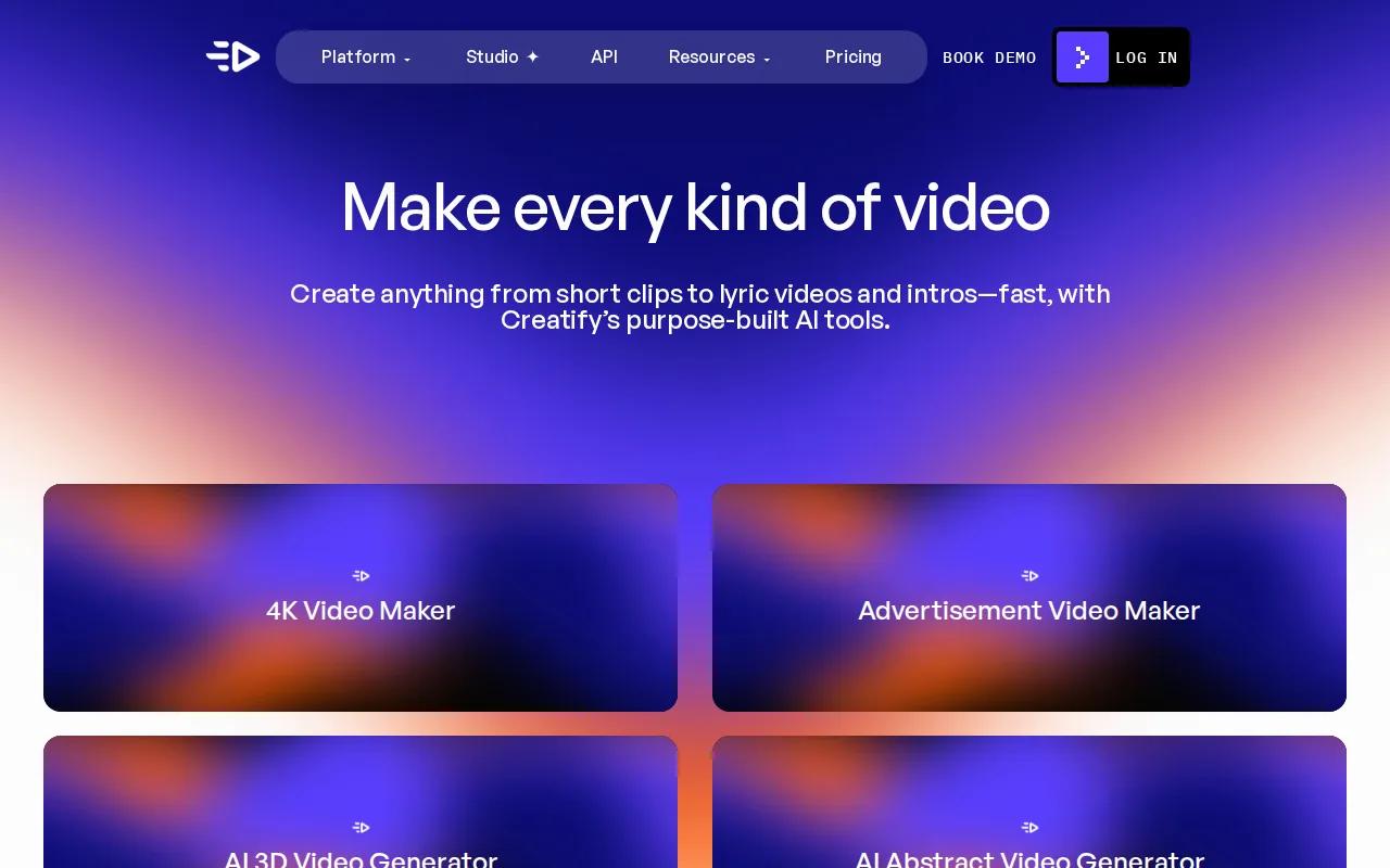 Screenshot of the Creatify website