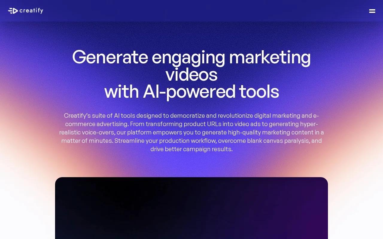 Screenshot of the Creatify: Fast UGC-style performance ads website