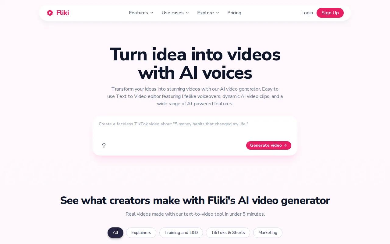 Screenshot of the Fliki website