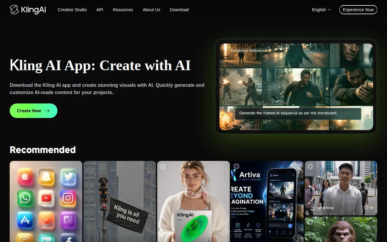 Screenshot of the Kling AI website