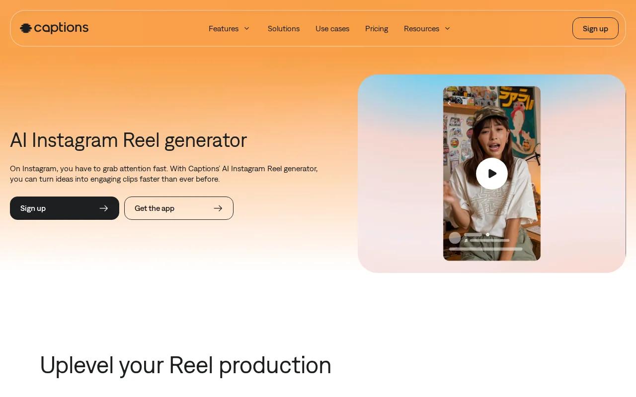 Screenshot of the Captions website
