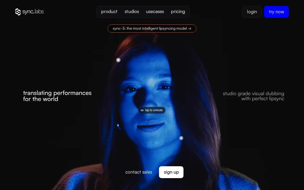 Screenshot of the Sync.so website