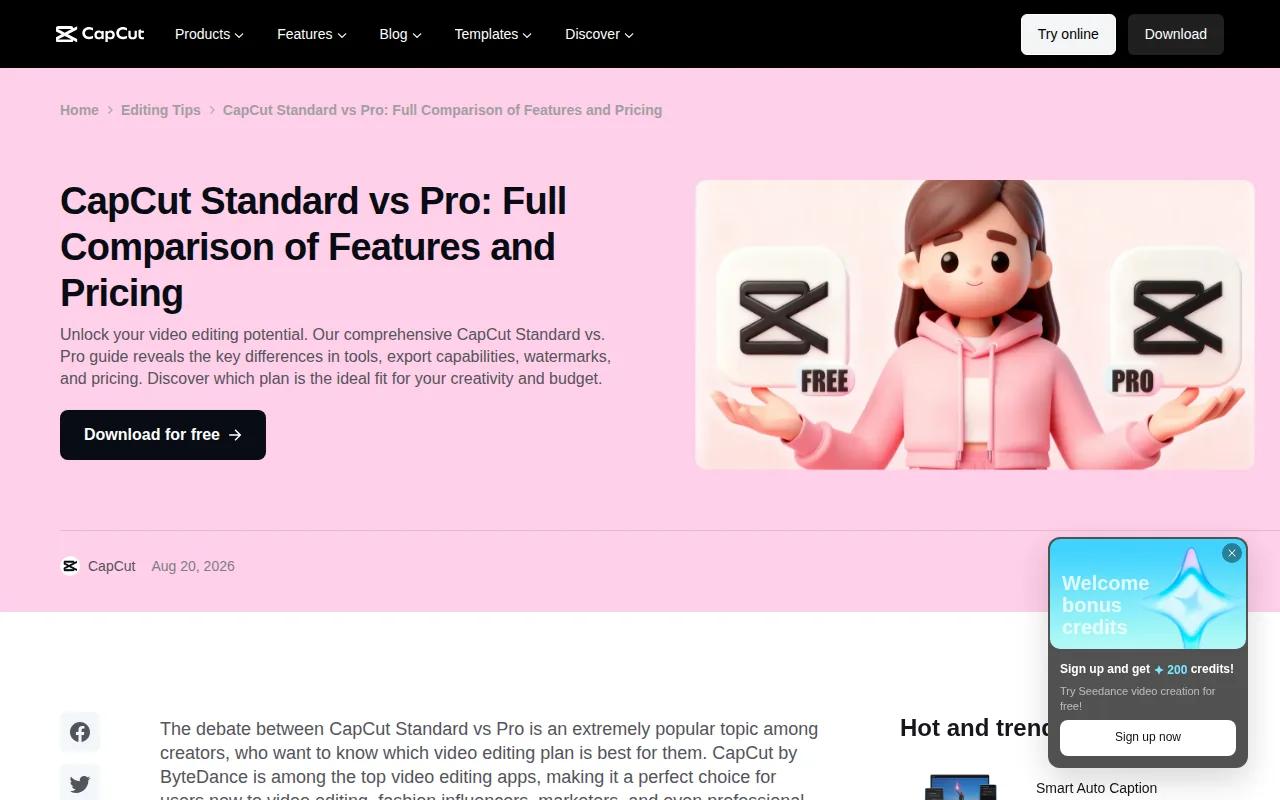 Screenshot of the CapCut website
