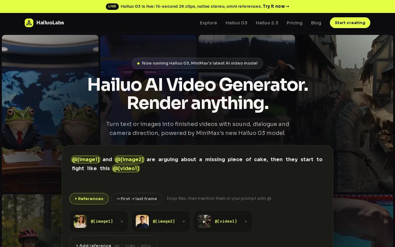 Screenshot of the HailuoLabs website