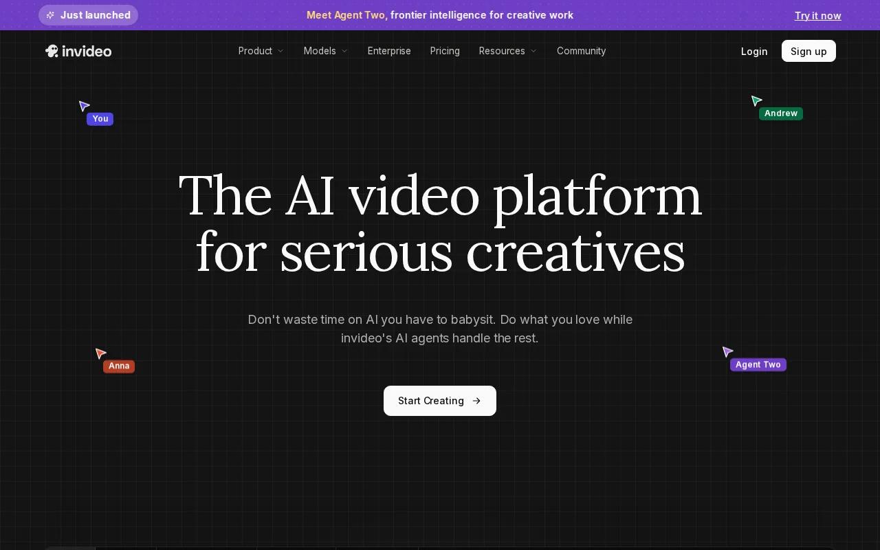 Screenshot of the Invideo website