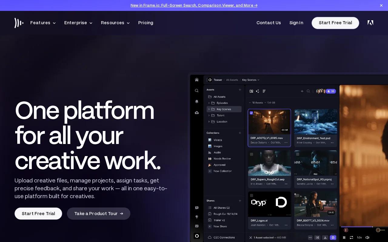 Screenshot of the Frame.io website