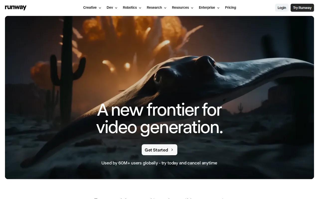 Screenshot of the Runway website