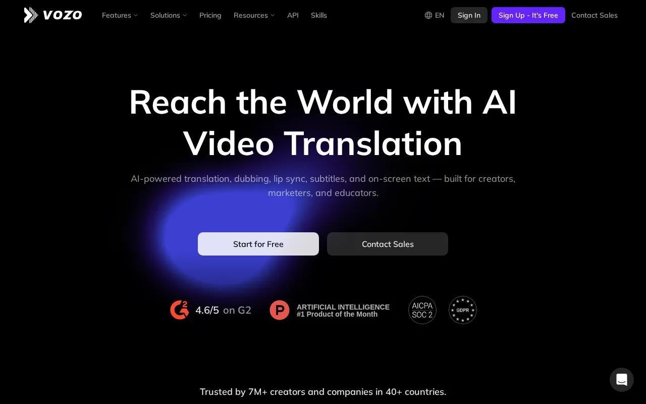 Screenshot of the Vozo AI website