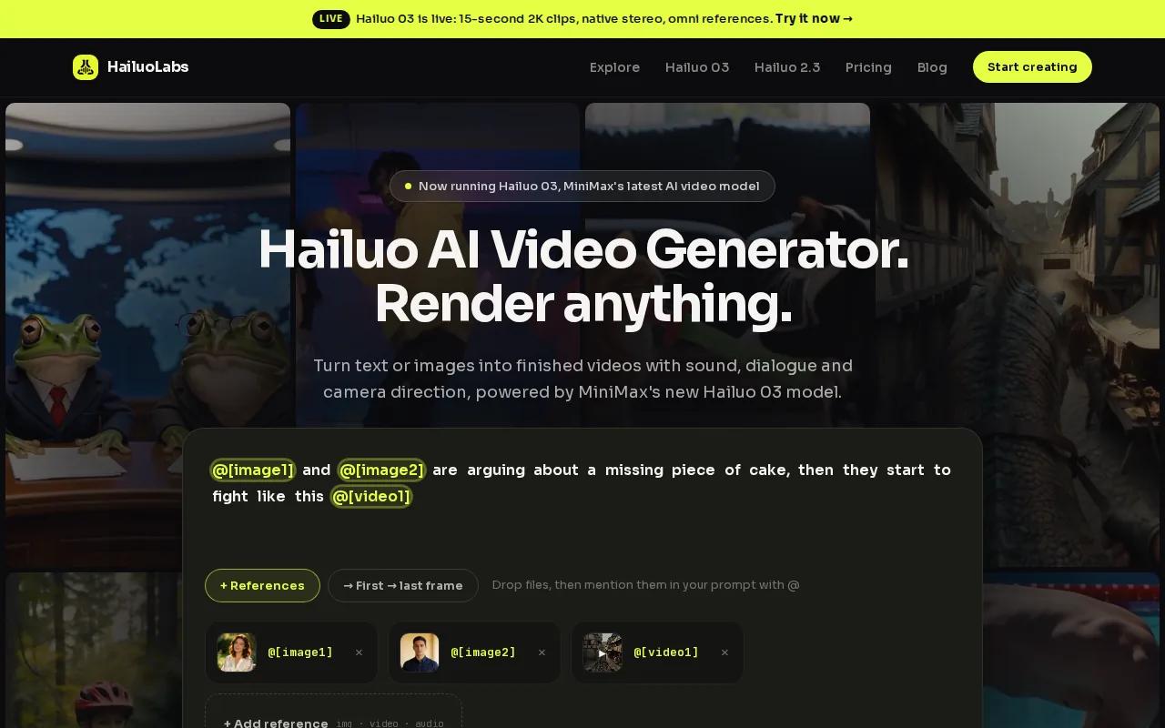 Screenshot of the HailuoLabs website