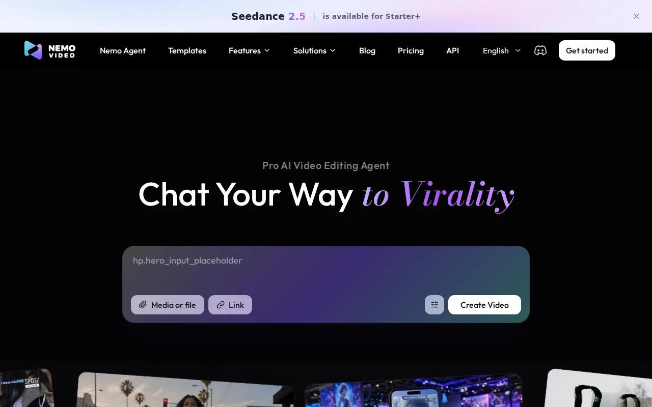 Screenshot of the NemoVideo website