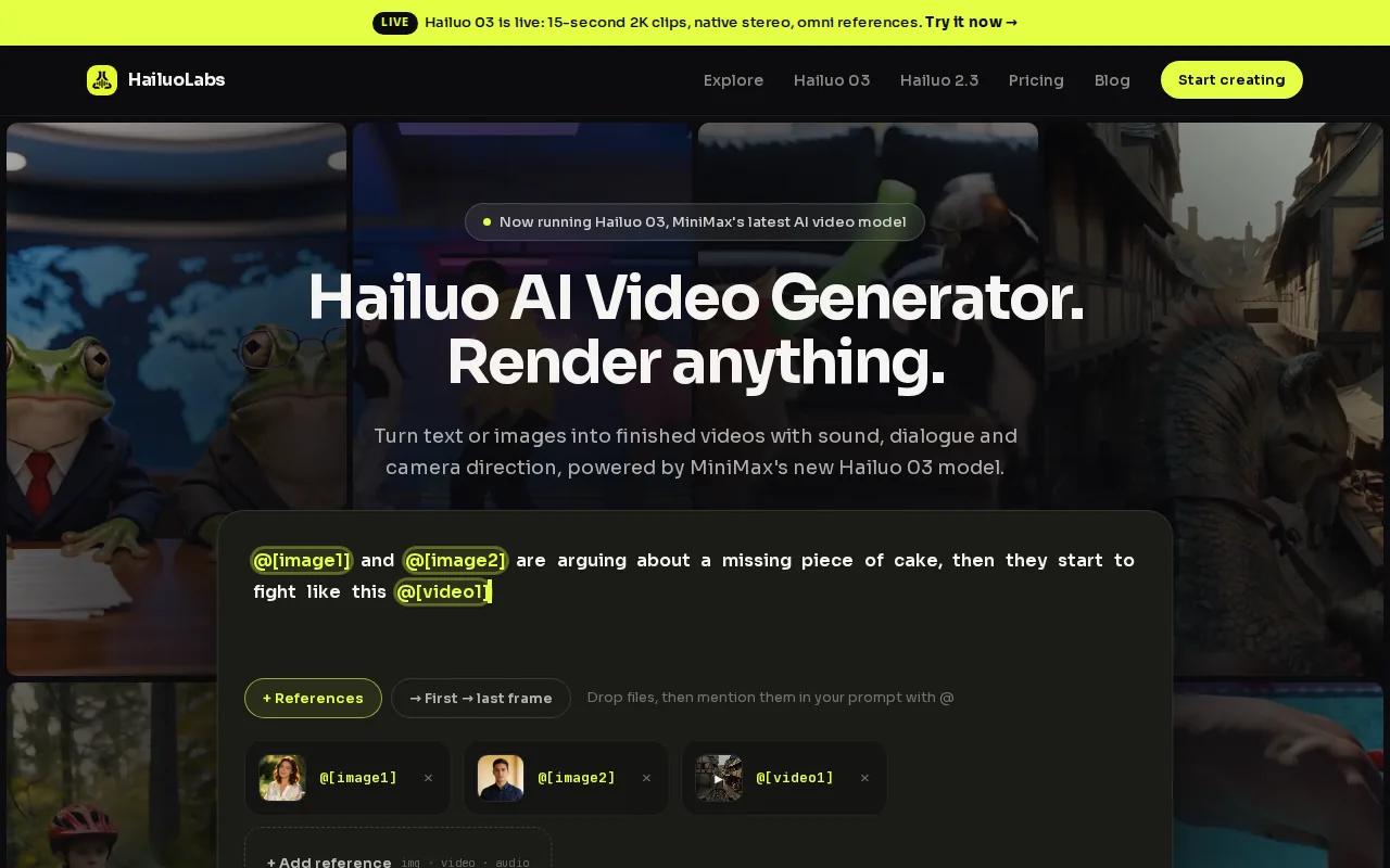 Screenshot of the HailuoLabs website