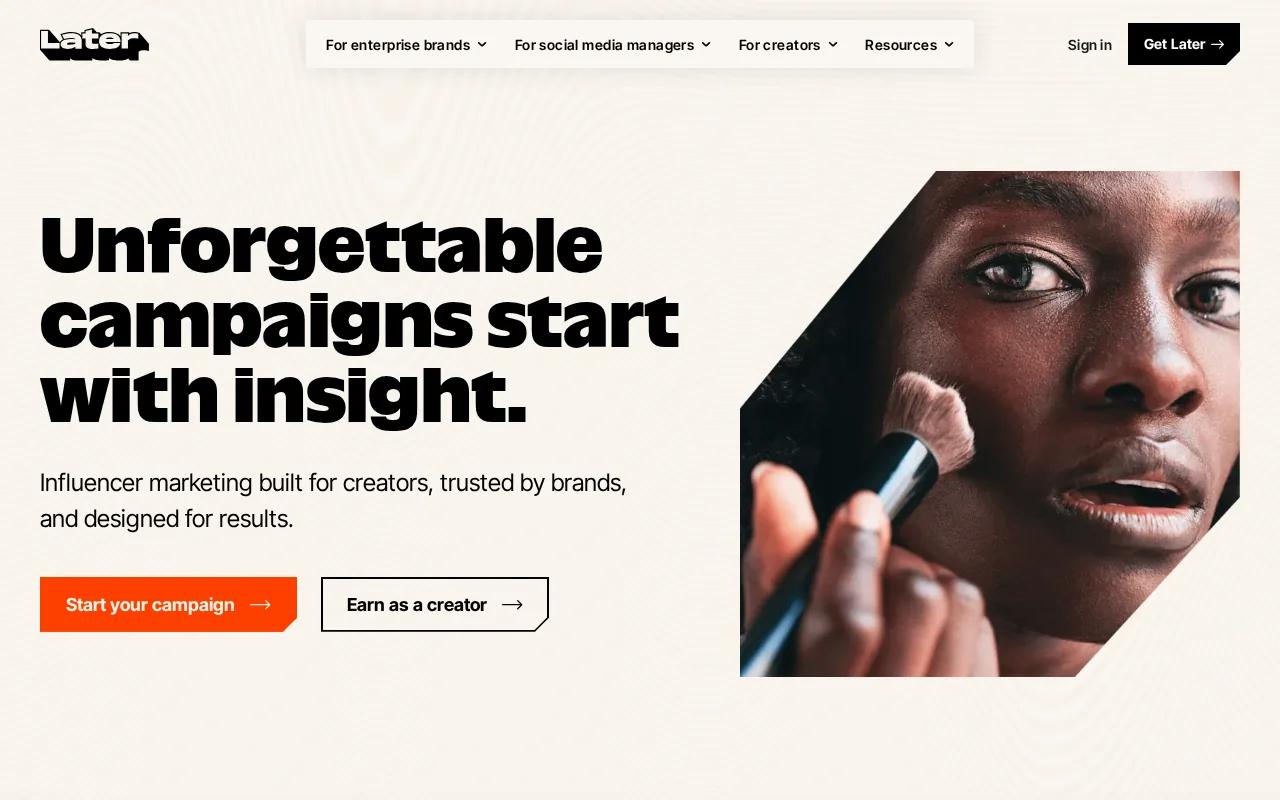 Screenshot of the Later website