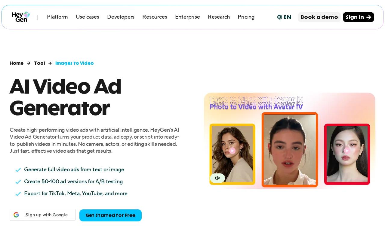Screenshot of the HeyGen website