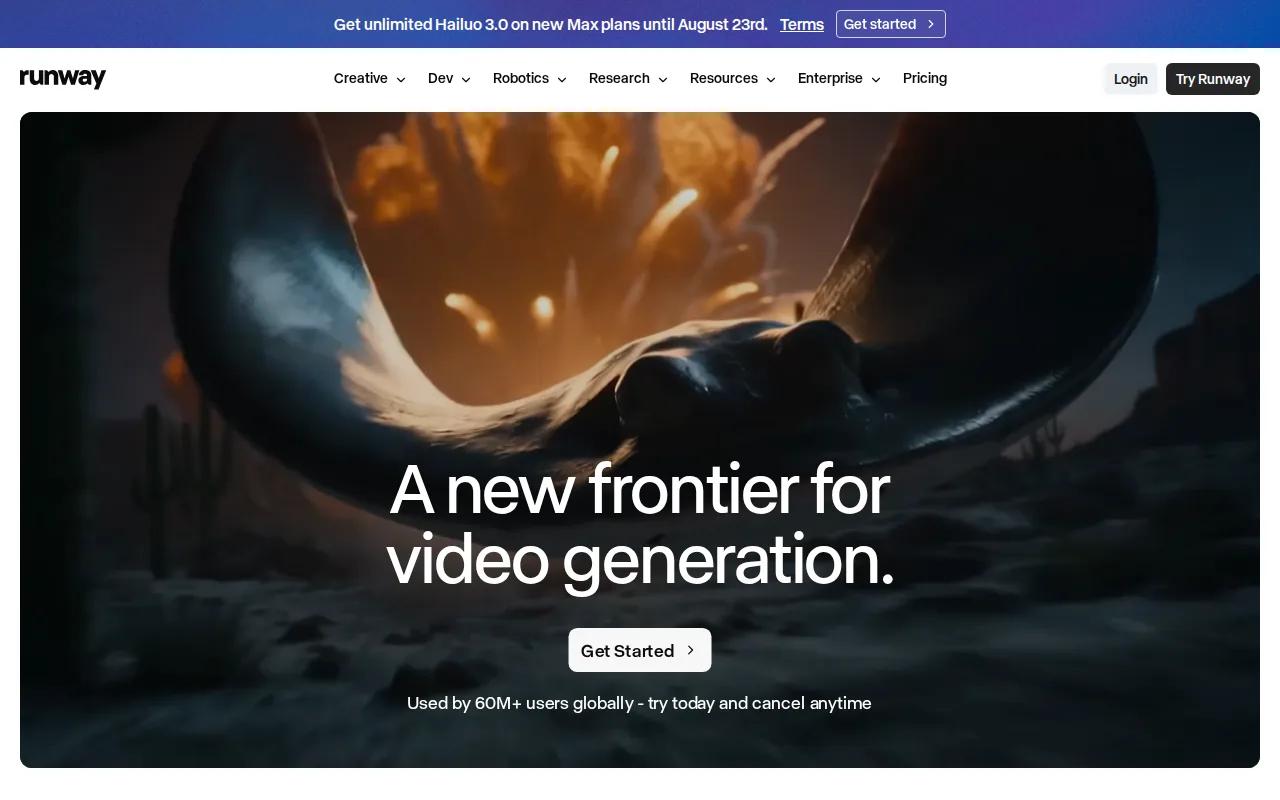 Screenshot of the Runway website