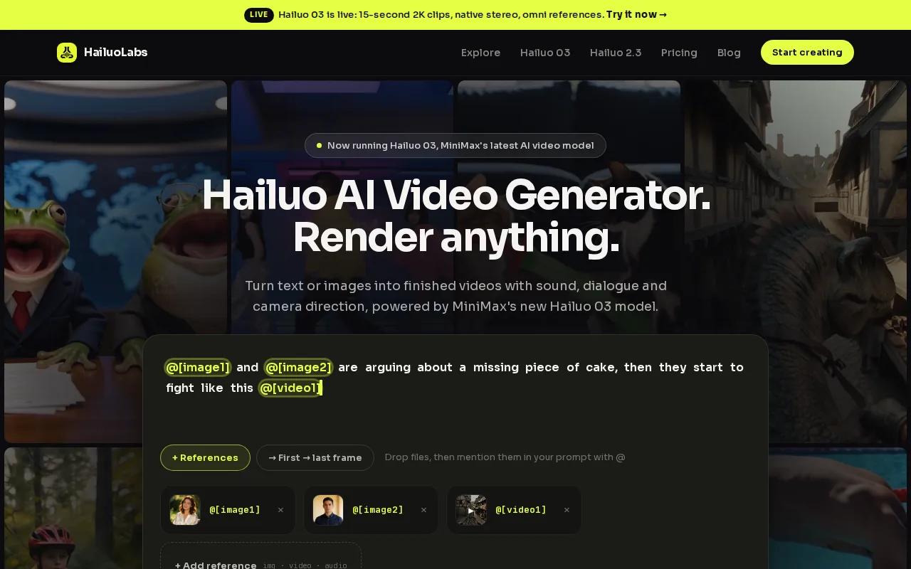 Screenshot of the HailuoLabs website