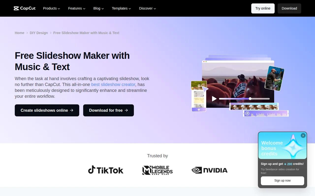 Screenshot of the CapCut website