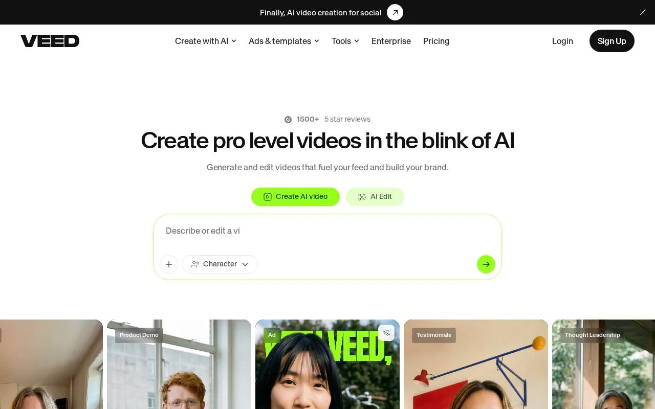 Screenshot of the VEED.io website