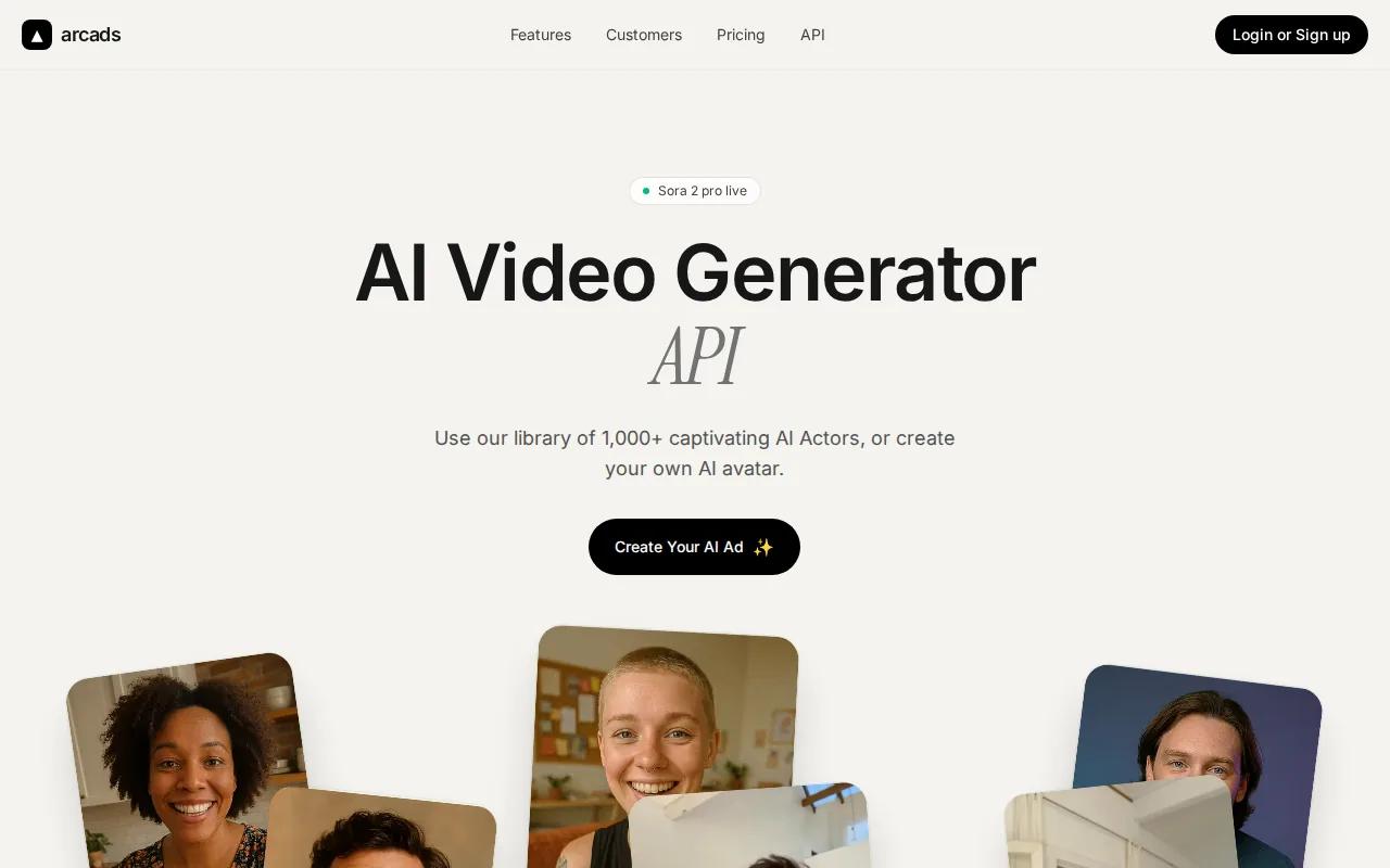 Screenshot of the Arcads website