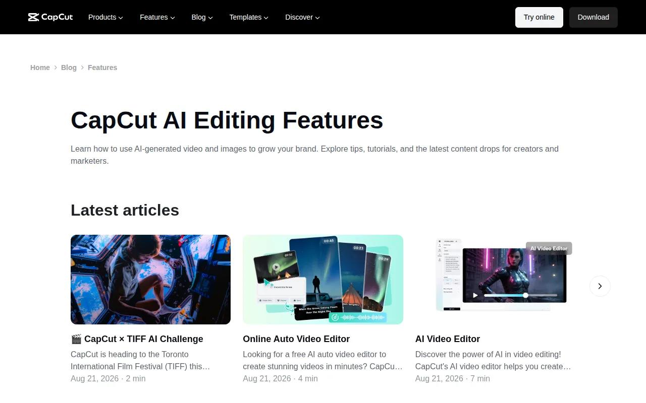 Screenshot of the CapCut website