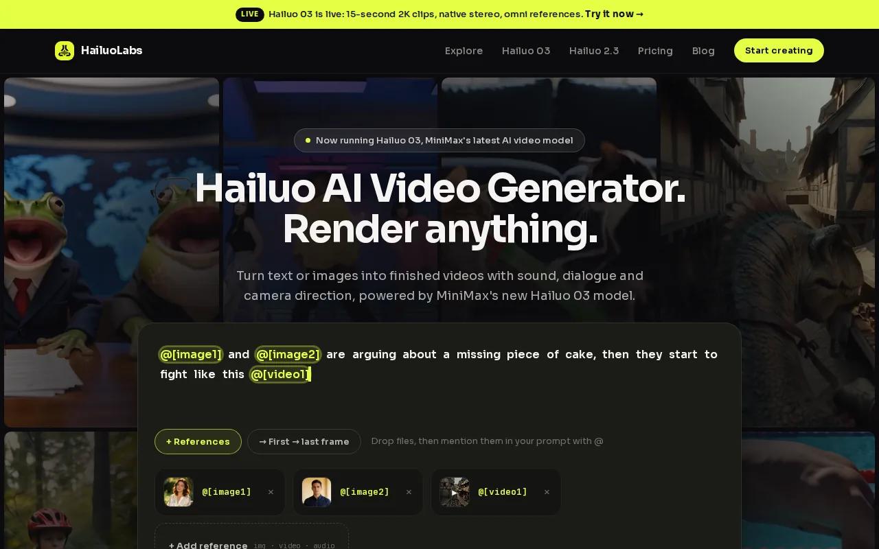 Screenshot of the HailuoLabs website