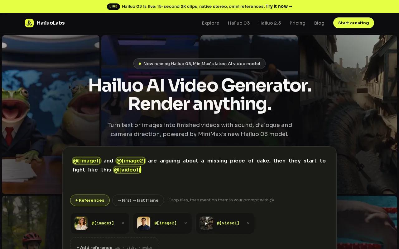 Screenshot of the Hailuo AI website