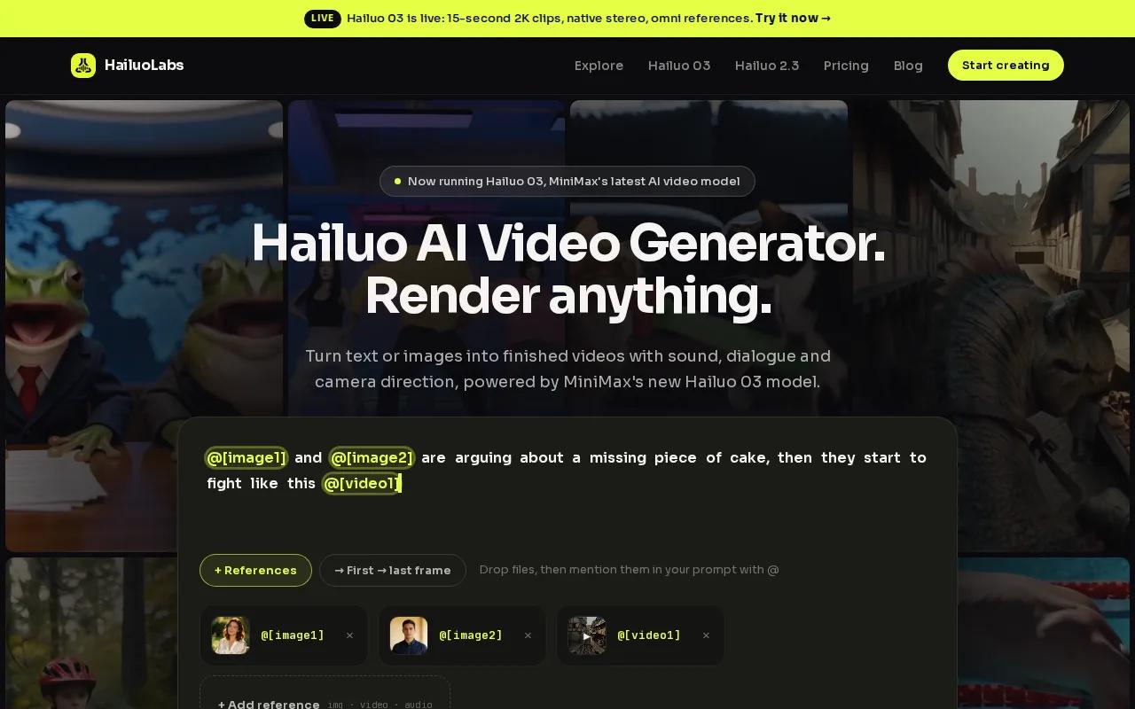 Screenshot of the HailuoLabs website