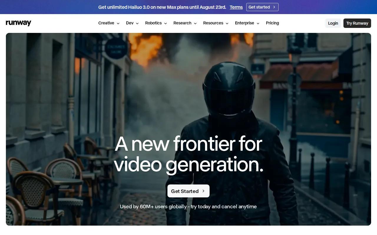 Screenshot of the Runway website