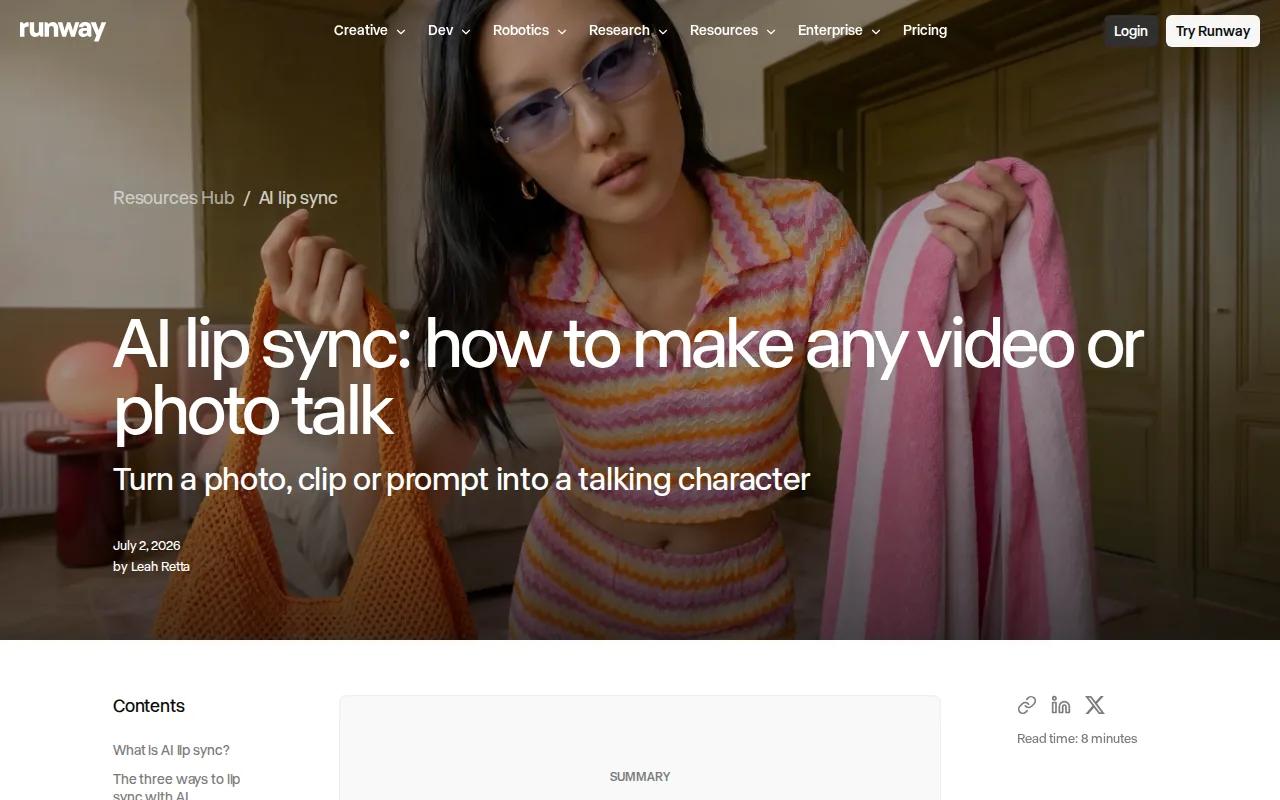 Screenshot of the Runway website