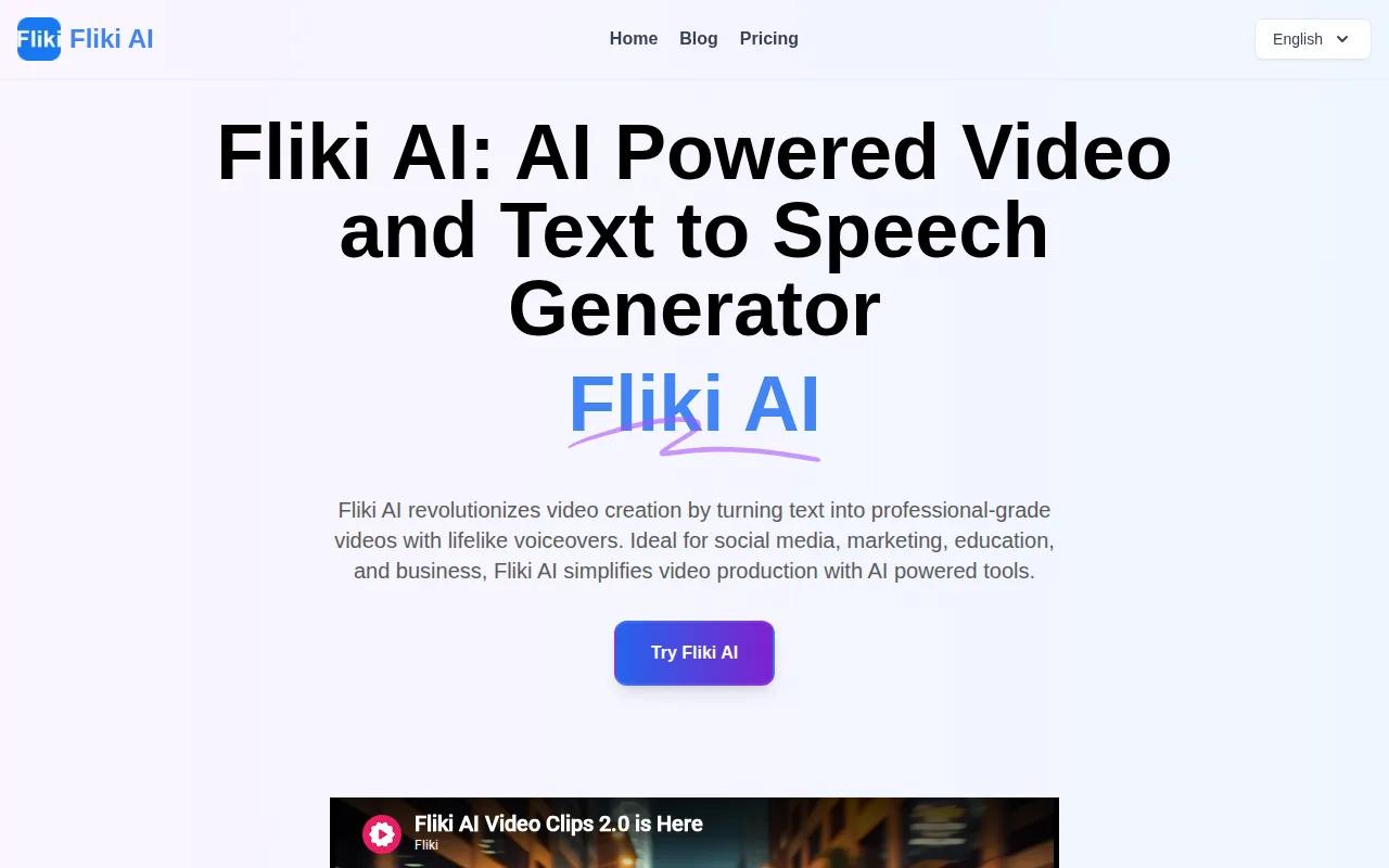 Screenshot of the Fliki website