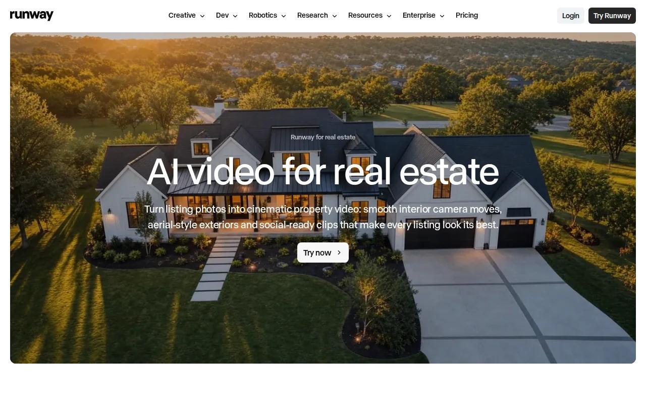 Screenshot of the Runway website