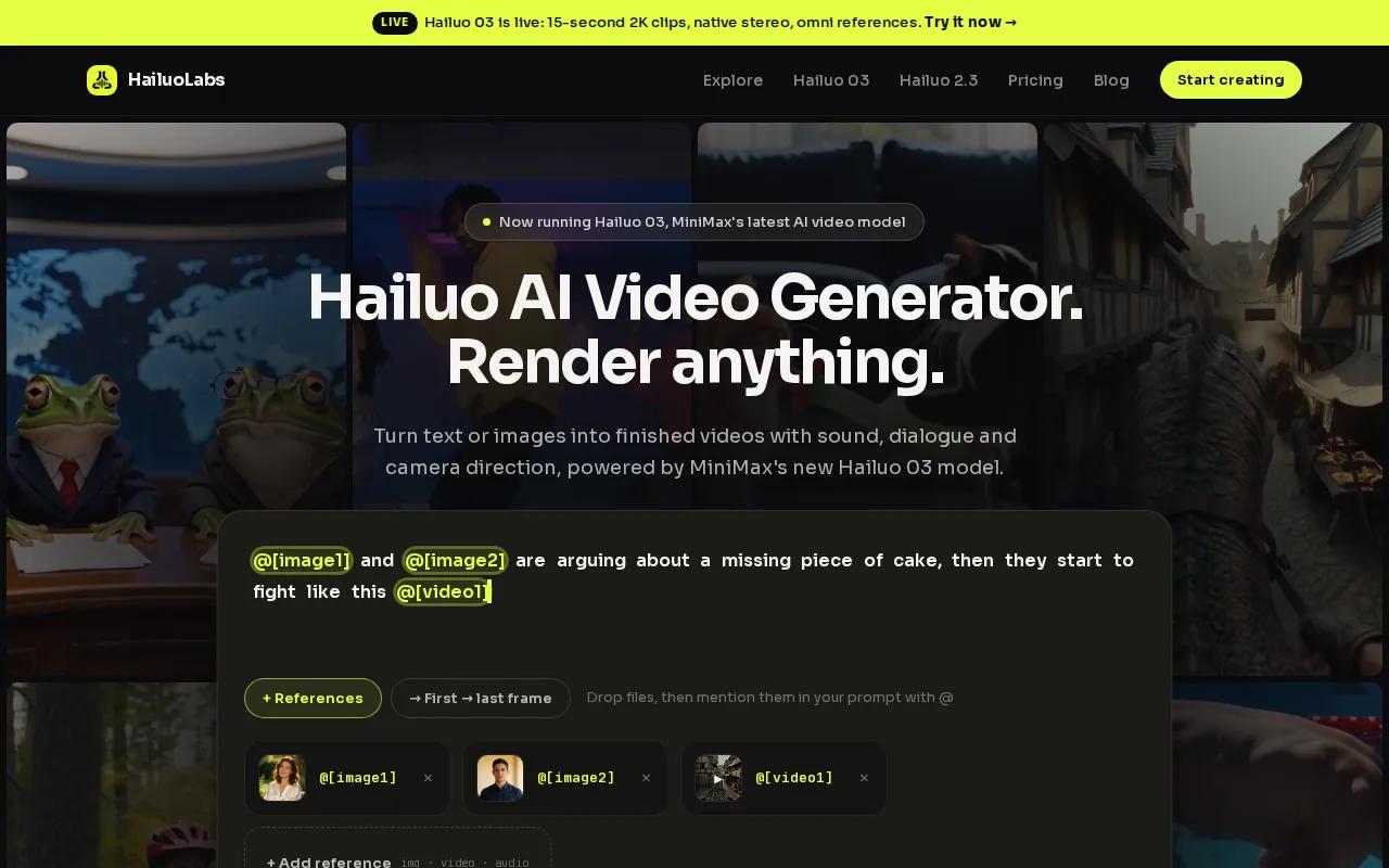 Screenshot of the HailuoLabs website