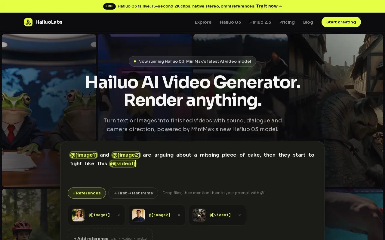 Screenshot of the HailuoLabs website